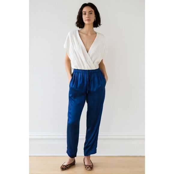 XIRENA Blue Satin Straight Lounge Pants Trousers   Women's Size Small - Picture 1 of 11